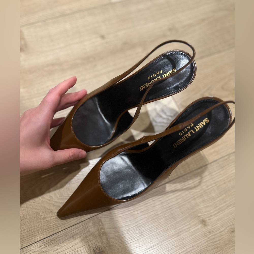 Saint Laurent Elegant Brown Slingback Heels super pointed toe. Size 40 NEW - Picture 16 of 16